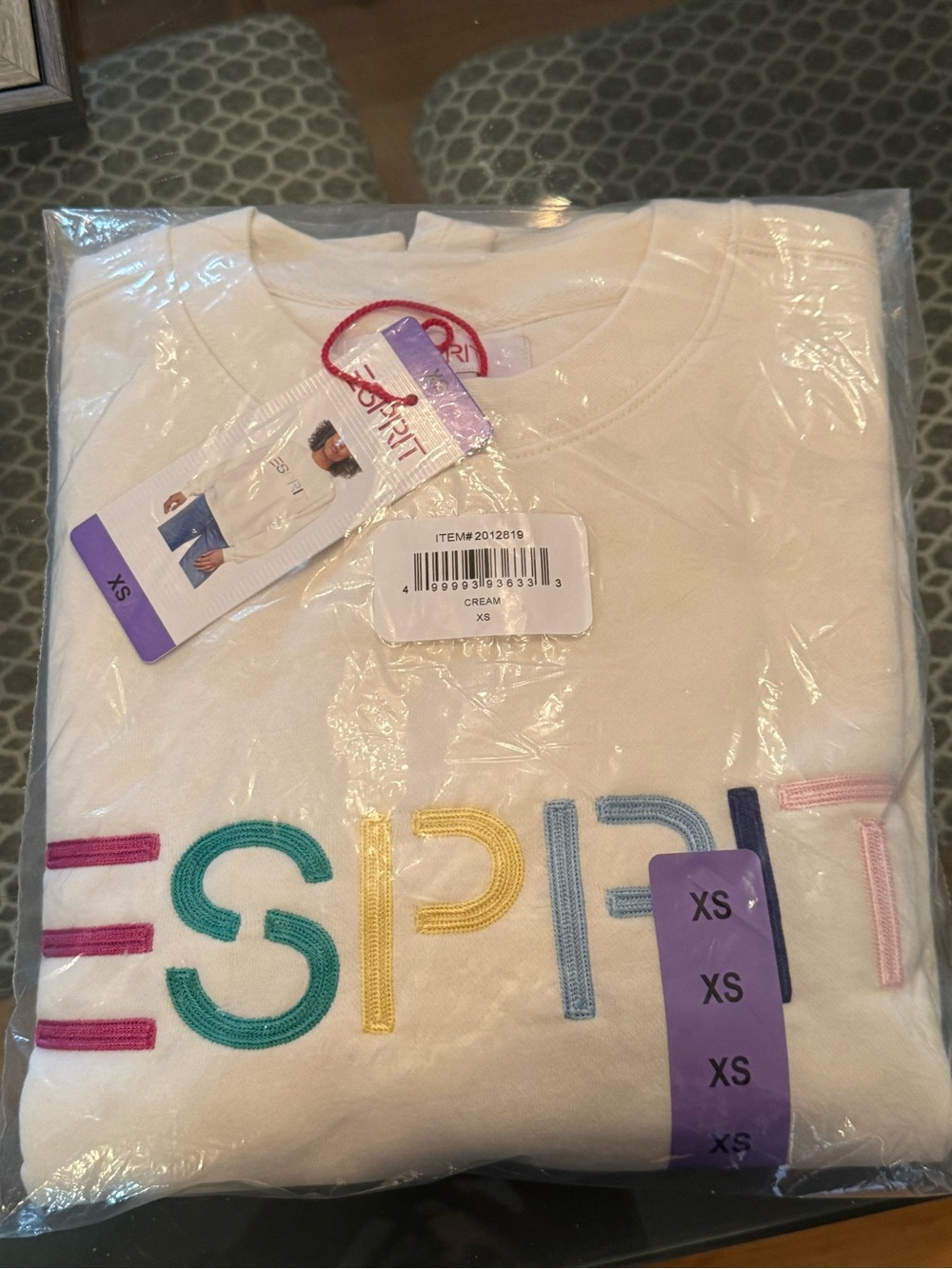 Esprit Cream Sweatshirt with Multicolor Embroidered Logo